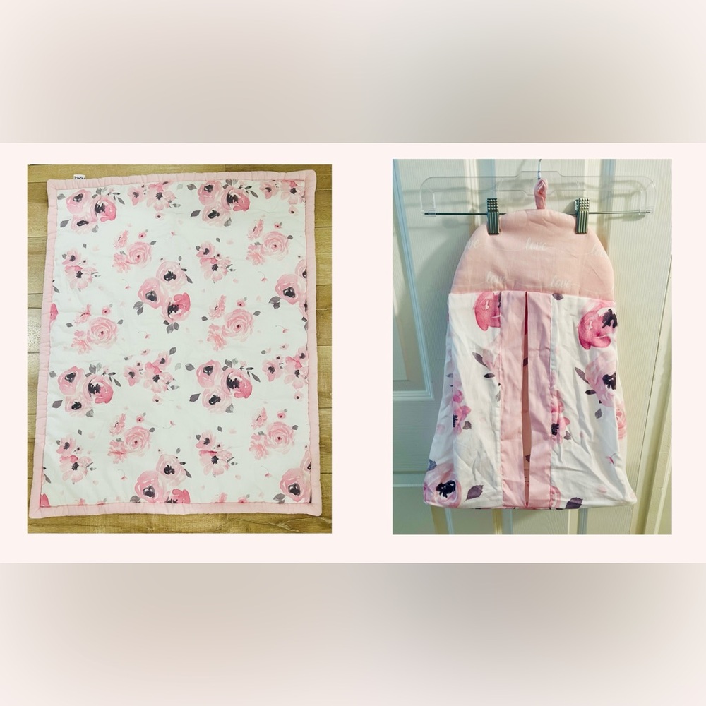 Floral Baby Girl Blanket and Diaper Organizer Set